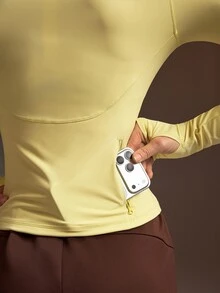 Powerista Women's Pale Yellow Slim Fit Long Sleeve Stand Collar Open Front Sports Jacket - Light Yellow - View 3