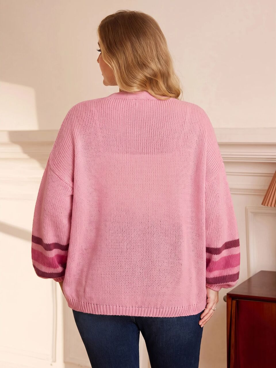Plus Size Women's Colorblock Casual Versatile Daily Cardigan