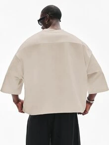STYNVO 男士純色休閒百搭日常穿著短袖T恤 - 卡其色 - 查看 2