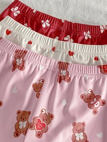 SHEIN 女童長袖上衣與長褲修身居家服套裝，蝴蝶結、愛心與熊圖案設計，柔軟親膚面料，適合睡衣 - 彩色 - 查看 7