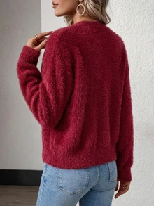 SHEIN 女款素色休閒百搭日常穿著開襟衫 - 中紫紅色 - 查看 2