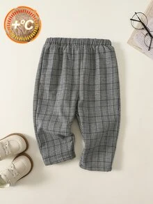 SHEIN 男嬰秋冬休閒格紋保暖內裡長褲，嬰兒長褲 - 彩色 - 查看 7
