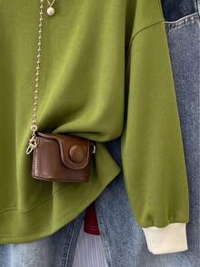 INAWLY Women's Fashion Versatile Colorblock Long Sleeve Sweatshirt For Daily Wear - Army Green - View 3