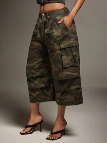 Denimoi Celana Camo Pendek, Celana Kargo Oversized, Celana Pendek Jeans Modis, Streetwear, Fesyen Musim Gugur, Gaya Gadis Keren - MultiWarna - View 2