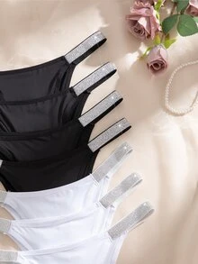 SHEIN 銀色腰帶舒適性感女款三角內褲 7件組 - 黑與白 - 查看 4