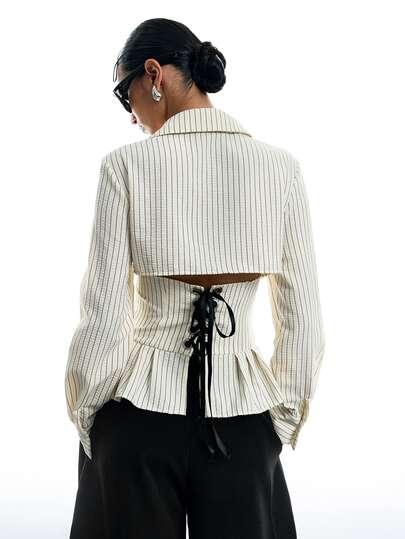 LYSMO Women's Autumn/Winter Long Sleeve Tie Waist Striped Blouse
