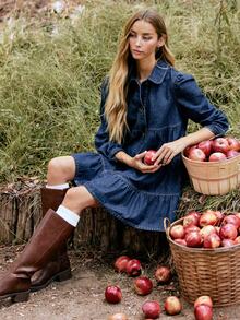 WESTFADE Women Mini Dresses, Fall Winter 2026, Western Style, Cowgirl Clothing, Rodeo, Female Country Look, Autumn - Dark Wash - View 1