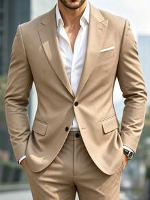 Manfinity Mode Herren Business Lässig Ein-Knopf Blazer und Hose, Spitzrevers-Design verleiht mehr Stil und Schichtung, geeignet für tägliches Pendeln, Business, Party und Bankett. Dieses Anzugset ist ein unverzichtbares vielseitiges Stück in der Herren-Garderobe und ein perfektes Geschenk für Freund oder Ehemann - Khaki - Übersicht 5
