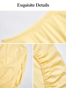 Brilight Batwing Sleeve Front Elastic Ruched Cutout Oversized Elegant Loose Blouse For Beach Going Out Vacation Casual Streetwe Pale Yellow Summer - Light Yellow - View 13