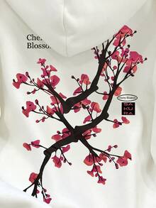 Resyla 女款字母印花休閒寬鬆落肩連帽衛衣 - 白色 - 查看 4