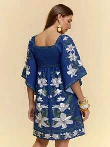 CAJUNI Women's Floral Print Fashion Vacation Dress - Navy Blue - View 2