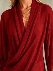 SHEIN 女款素色休閒百搭日常穿搭上衣 - 紅色 - 查看 6