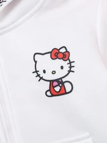 Maija Kids HELLO KITTY AND FRIENDS | SHEIN Maija Kids 女童小女孩優雅仙女公主貓頭鷹海德薇圖案白色圓領衛衣與格紋裙套裝，返校、婚禮、7歲生日、秋季 - 白色 - 查看 5