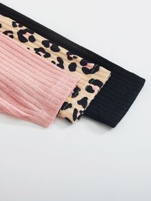 SHEIN Tween女孩長袖兩件套，3色可選：粉色、經典豹紋、純黑色；圓領長袖上衣配弧形下擺，搭配同款長褲。適合日常上學、拜訪親友，春秋穿著，可單穿或搭配外套層疊穿 - 彩色 - 查看 3
