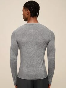 OTTIMOZO Men's Solid Color Crew Neck Raglan Long Sleeve Sports T-Shirt - Grey - View 2