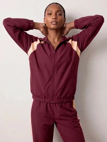 Zivah Women's Long Sleeve Zip-Up Jacket And Pants Sports Set - Burgundy - View 8