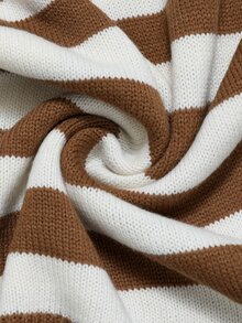 Linhara CURVE Sweater Rajut Renda Lengan Panjang Leher Bulat Bergaris Ukuran Plus Wanita Musim Gugur/Dingin - Khaki - View 8