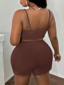 Slaydiva Summer Basic Loose Fit Women's Plus Size Outdoor Casual Set - Rust Brown - View 2