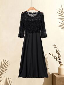 Rusticease Sweet Lace Pleated Dress For Middle-Aged And Elderly Women - Black - View 2