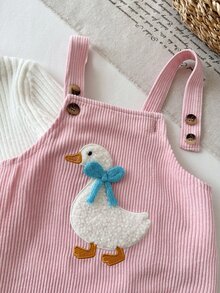 SHEIN 女嬰編織純色可愛動物刺繡圖案吊帶裙 - 粉色 - 查看 3