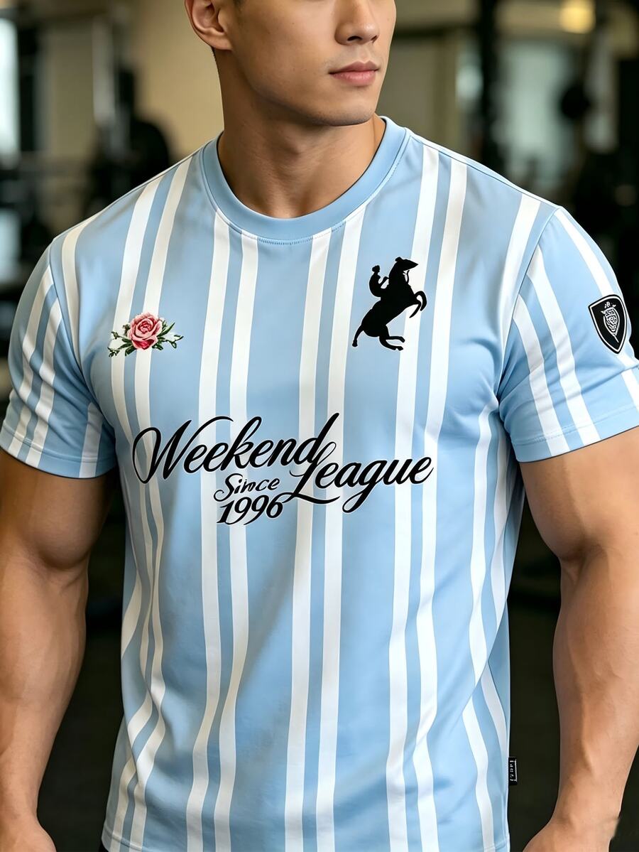 Gritte Field Kaos Rajut Pria Lengan Pendek Leher Bulat Motif Digital Longgar Gaya Jalanan, Musim Panas, ...Jalanan - MultiWarna - View 1