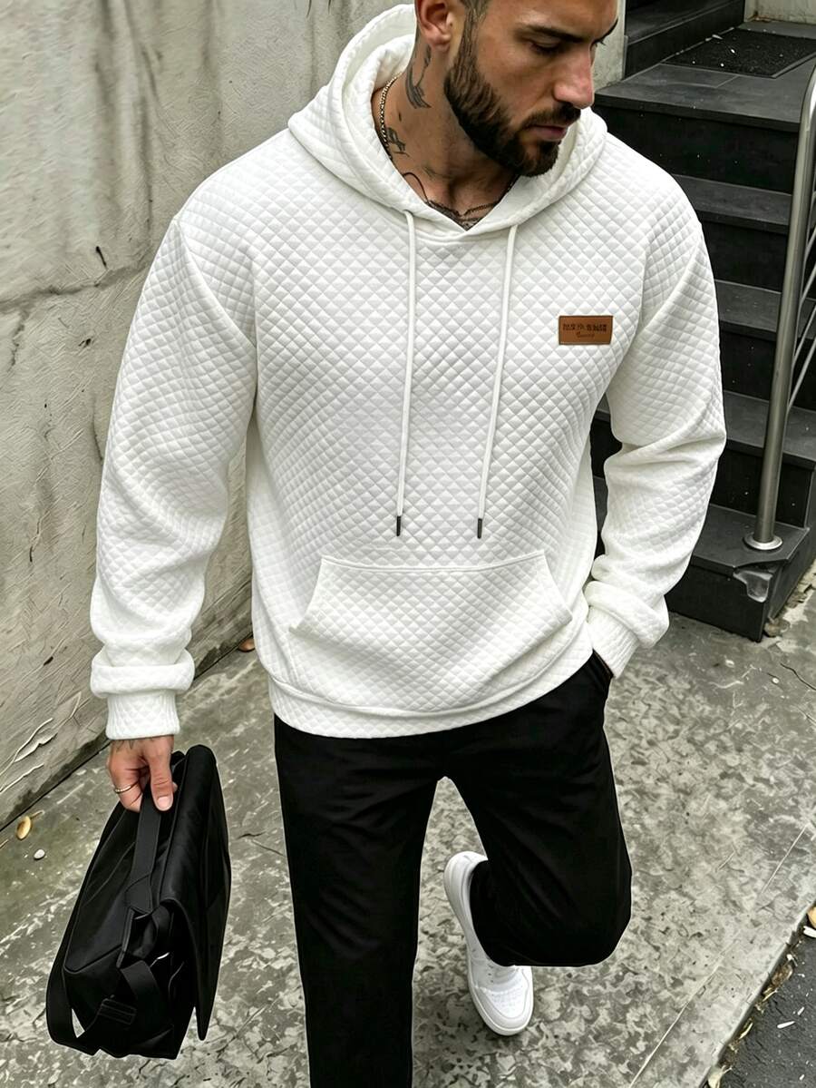 DAZY 男士休閒日常穿著連帽衛衣 - 白色 - 查看 1