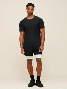 OTTIMOZO Men's Geometric Print Pocket Loose Fit Sports Shorts, Gym,Workout,Outdoor,Running,Jogging ,Brands,Cooling,High Stretch - Black - View 3