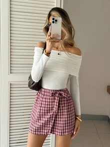 SHEIN Frenchy 女款格紋休閒百搭日常裙褲 - 彩色 - 查看 4