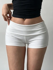 SHEIN BASICS 女款素色摺腰休閒內搭短褲 - 彩色 - 查看 10