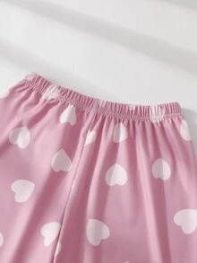 SHEIN Tween Girl Cute Pink Heart Print Long Sleeve Top And Long Pants 2 Pieces Loungewear Set - Baby Pink - View 4