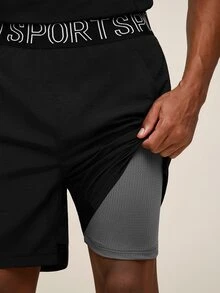 OTTIMOZO Men's Casual Loose Fit Sports Shorts, Gym,Cooling,Lightweight,Running,Workout,Outdoor,Breathable,2-In-1 Shorts, - Black - View 6