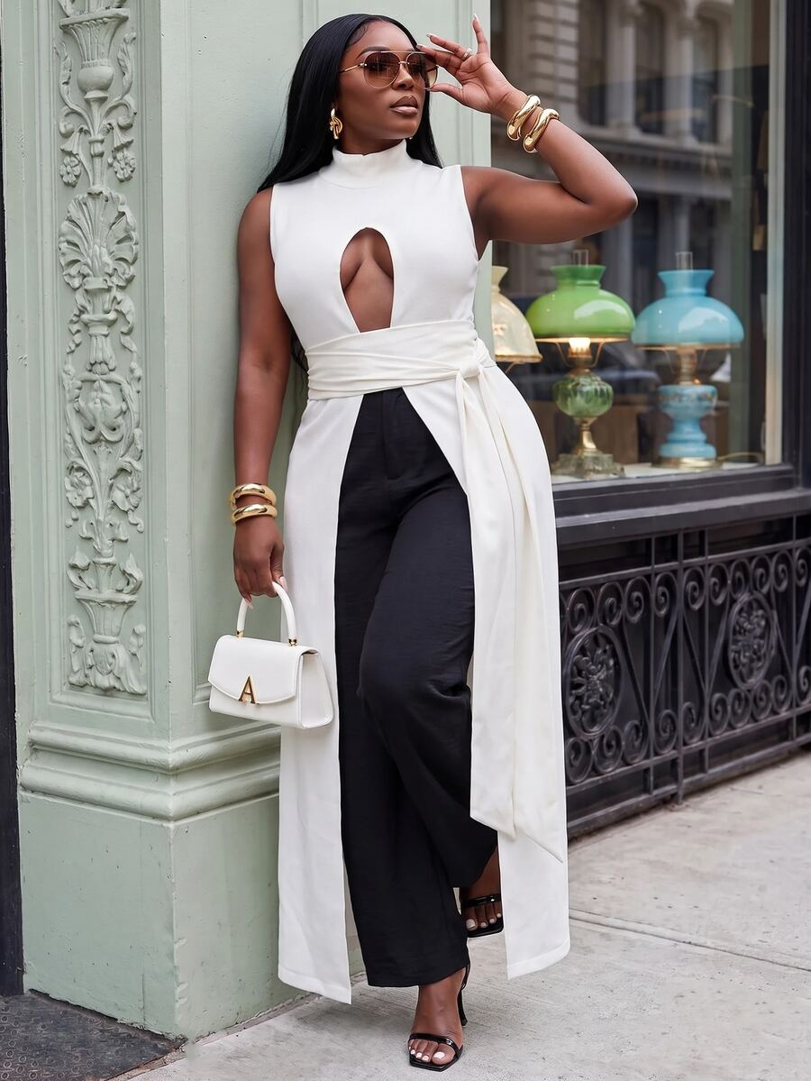 Slaydiva Áo len dệt kim cut-out phong cách đường phố gợi cảm size lớn cho mùa thu