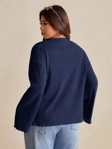Elaquor 大尺碼休閒極簡金屬裝飾長袖夾克 - 藏蓝色 - 查看 2