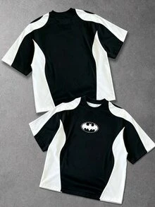 BATMAN X SHEIN Manfinity EMRG 男士街頭休閒寬鬆版型拼色拼接短袖T恤 - 彩色 - 查看 2