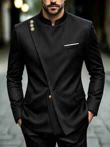 Manfinity AFTRDRK British Business Style Men's Button Front Blazer - Black - View 1