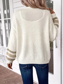 EMERY ROSE Plus Size Colorblock Striped Long Sleeve Knit Cardigan - Apricot - View 2