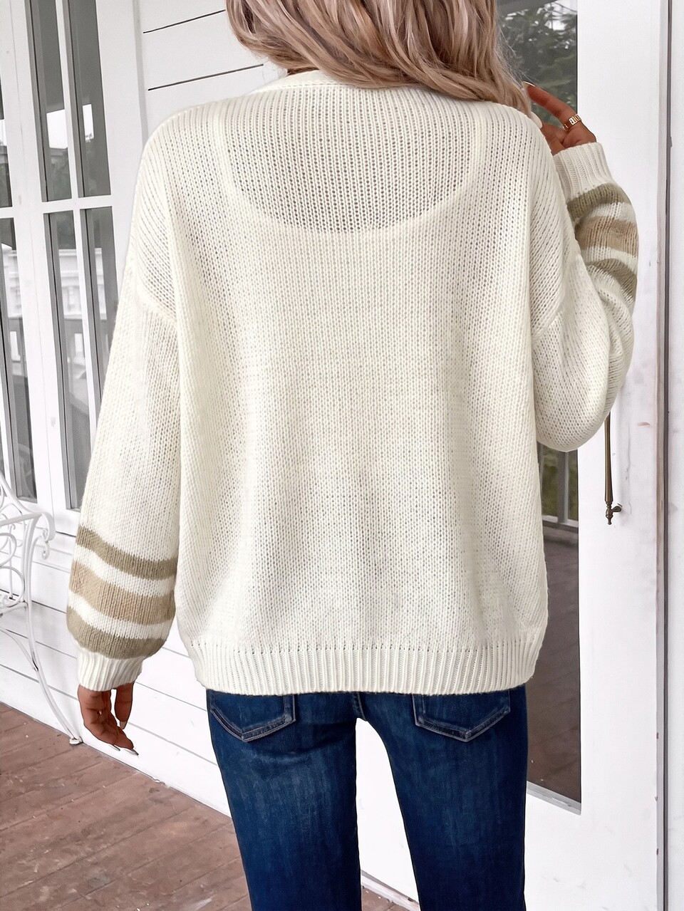 Plus Size Colorblock Striped Long Sleeve Knit Cardigan