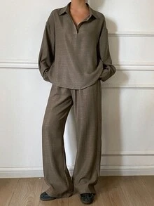 Livesso Women's Minimalist Versatile Long Sleeve Top And Pants 2 Pieces Set Fall - Olive Green - View 3