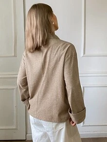 Livesso Jaket Blazer Lengan Panjang Wanita Warna Polos Kasual untuk Perjalanan Sehari-hari - Khaki - View 2