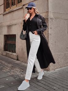 SHEIN ICON 女款休閒百搭丹寧Mom牛仔褲，附口袋 - 白色 - 查看 9