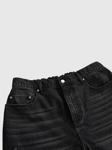 ROMWE Grunge Punk Punk Street Style Plus Size Women's Jeans, Star Patchwork Design Wide Leg Vintage Distressed Denim Pants - Black - View 3