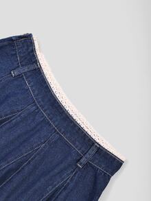 GlowEve Women's Waist Contrast Lace Casual Denim Skirt - Blue - View 4