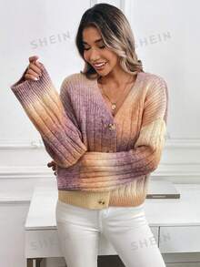 SHEIN LUNE 女款紮染休閒百搭日常穿搭開襟衫 - 卡其色 - 查看 3