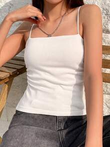 DAZY Casual Versatile Solid Color Camisole With Built-In Padded Cups - White - View 6