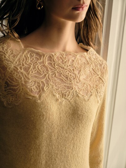MOTF PREMIUM SOFT LACE PATCHWORK KNIT BASE LAYER TOP