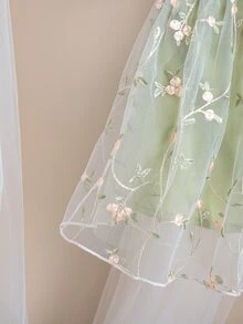 SHEIN 新生女嬰可愛優雅夏季網紗花卉刺繡洋裝 - 薄荷綠 - 查看 7