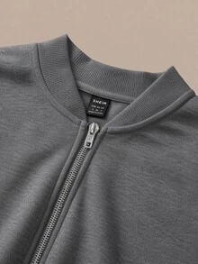 SHEIN BASICS 女款純色落肩長袖休閒寬鬆棒球夾克 - 深灰色 - 查看 6