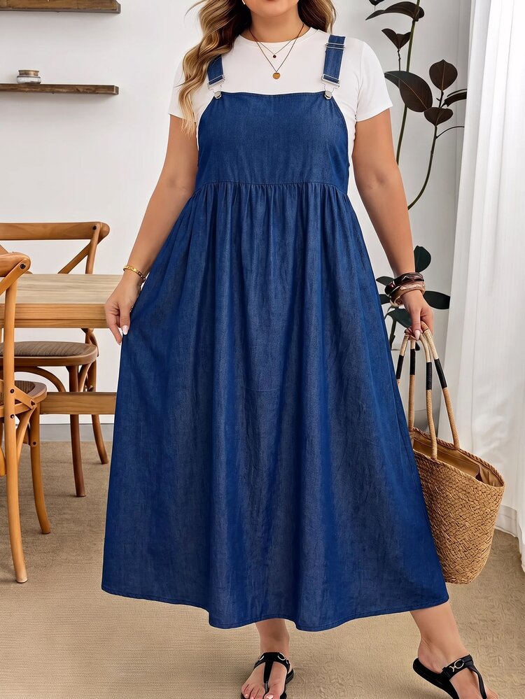 SHEIN CURVE+ Plus Size Minimalist Versatile Pleated Dress For Daily Wear And Vacation - Multicolor - View 4