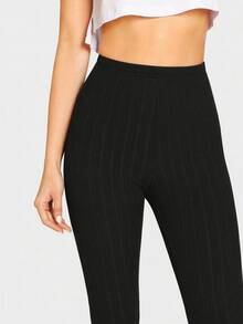 SHEIN BASICS 女款素色彈性腰休閒羅紋內搭褲 - 彩色 - 查看 8