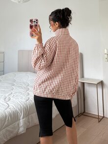 SHEIN EZwear 格紋編織女款休閒夾克 - 紅色 - 查看 2